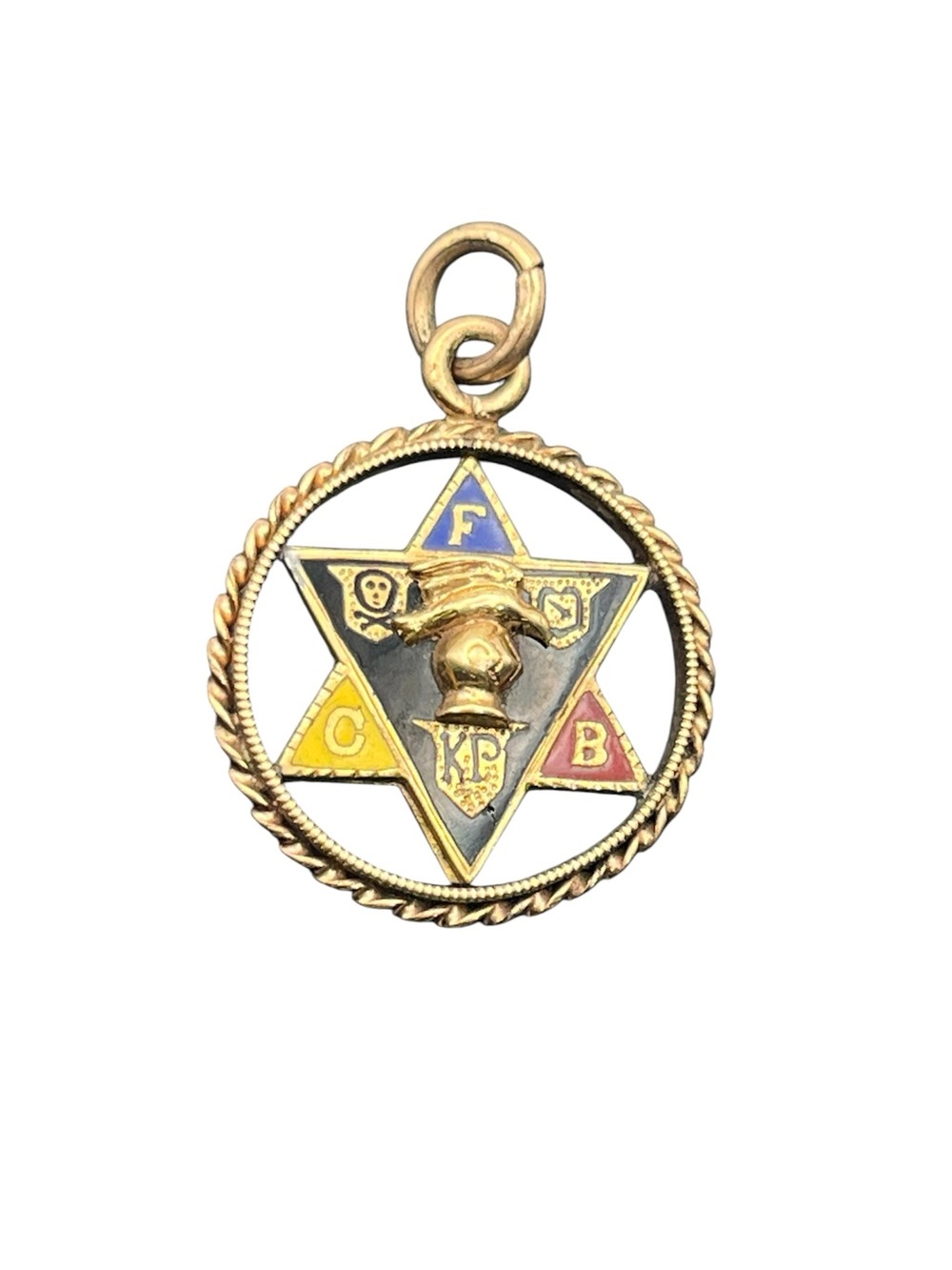 Knights of Pythias Victorian watch fob pendant gold tone enamel vintage star